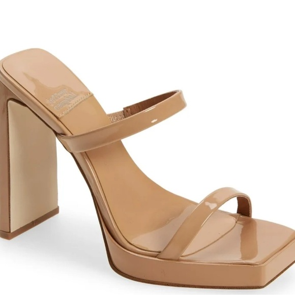Jeffrey Campbell Shoes - Jeffrey Campbell Hustler Platform Sandal Dusty Nude Patent Leather Heel Size 6